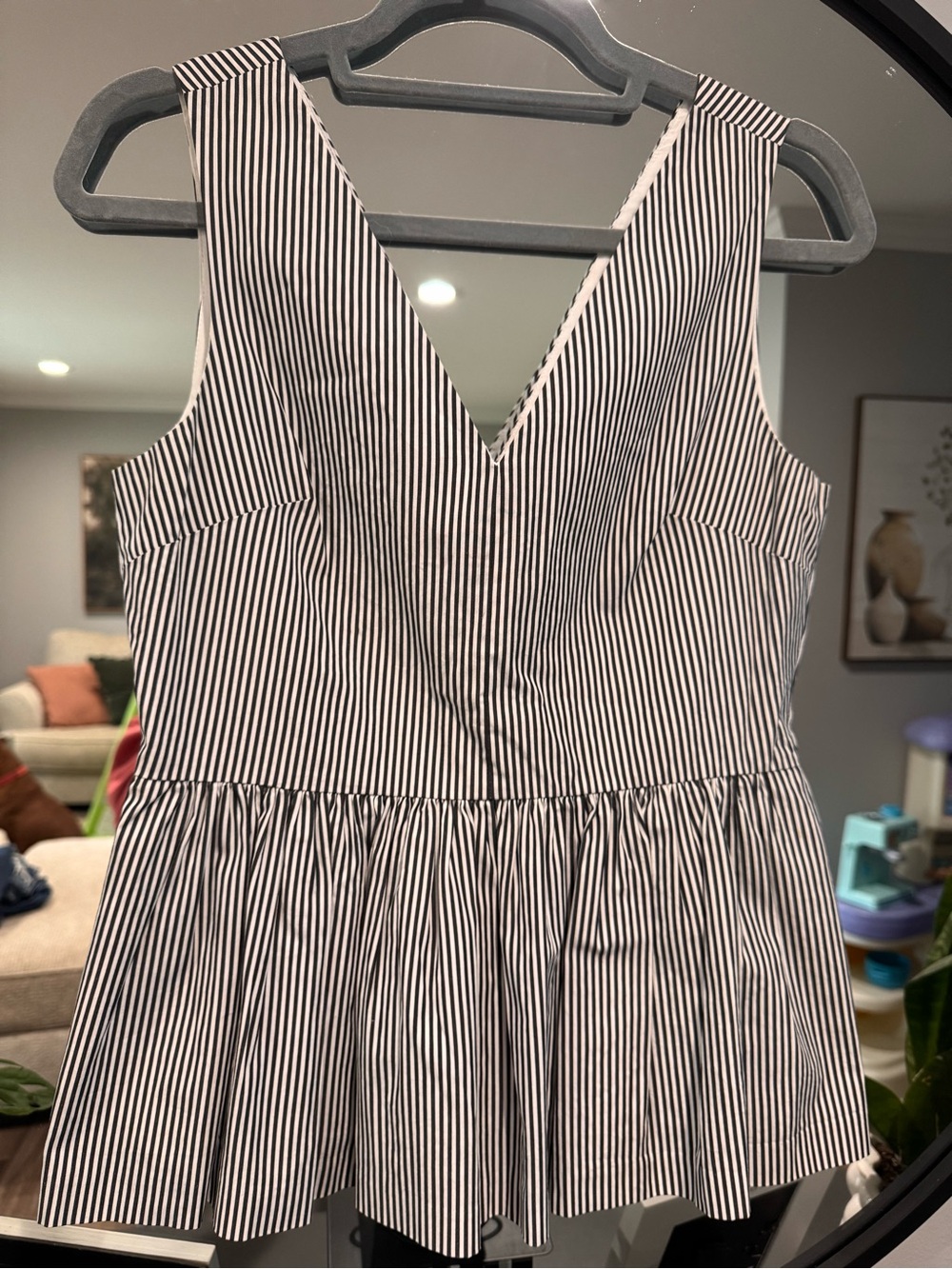 J.Crew Striped V-Neck Peplum Top - Black & White